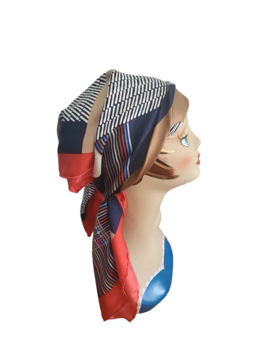 Dior Navy, Red and Cream Striped Signature Silk Scarf